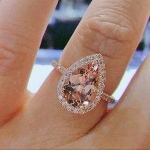 NEW 6 CARAT ROSE GOLD MORGANITE HALO RING